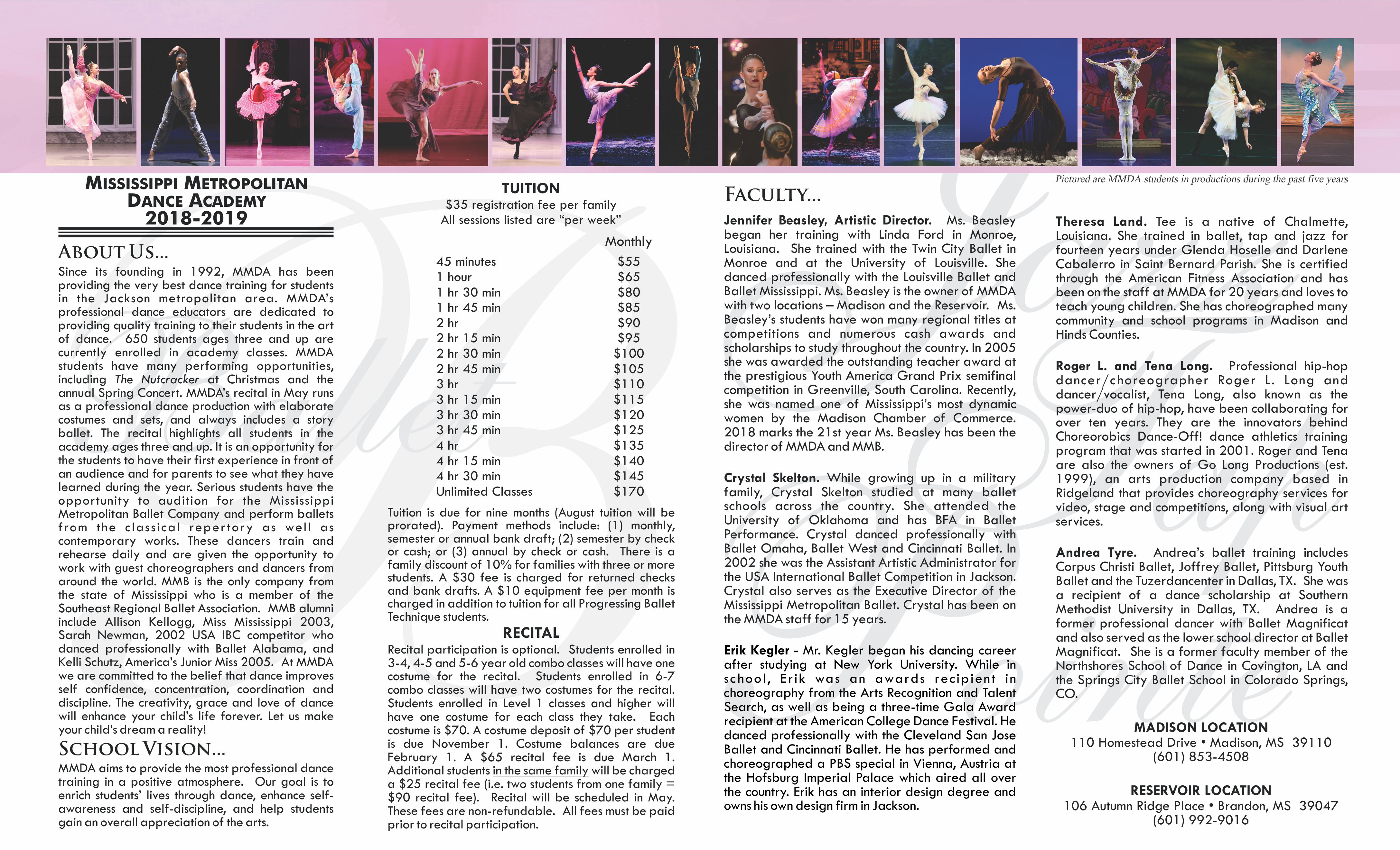 2018 2019 Fall Tuition Brochure Mississippi Metropolitan Ballet